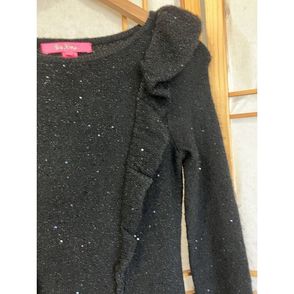 Lilly Pulitzer Ruth Black Pullover Dress Evening Sequin Ruffle Small Long Sleeve - Picture 4 of 7